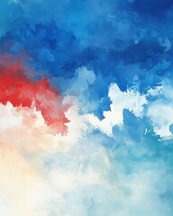 Obraz premium Abstract artistic painting with textured brushstrokes in red white and shades of blue featuring fluid shapes creating dynamic effects