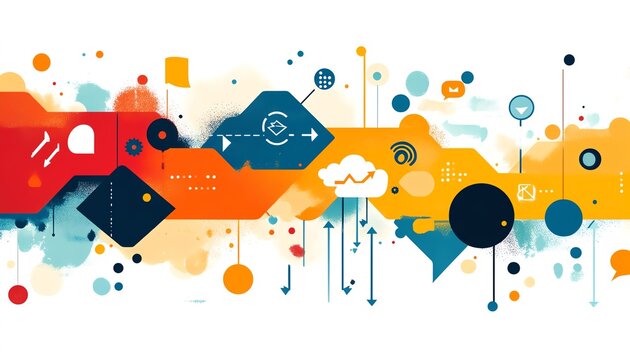 A dynamic business environment with interconnected symbols of market adaptation, company transformation, and business agility, highdefinition, 8K render