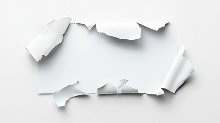 Torn paper with curled edges creating a frame on white background, perfect for design and creative projects.