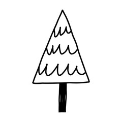 Cute hand drawn Christmas tree, cartoon doodle vector illustration isolated on white background. Winter holiday design element in outline.