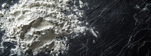 Obraz premium Homemade fresh baked breads with flour and ears on a black background. Top view with copy space.