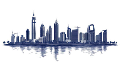 Fototapeta premium dubai skyline with reflection isolated on white background