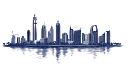 dubai skyline with reflection isolated on white background