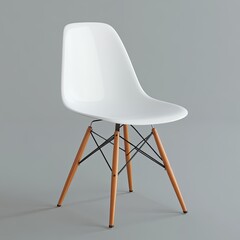 Modern White Chair, Studio Shot, Empty, Wooden Legs