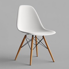 Modern White Plastic Chair on Gray Background