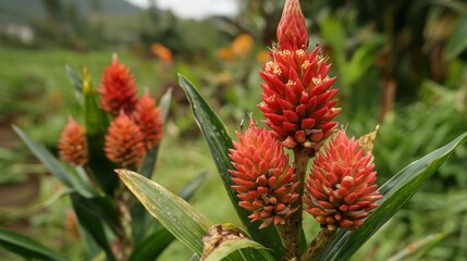 Fototapeta premium Kecombrang Etlingera elatior is a type of spice that is often added to cooking spices. Included in the Zingiberaceae group, namely gingers, with a distinctive aroma and taste and abundant nutritional 