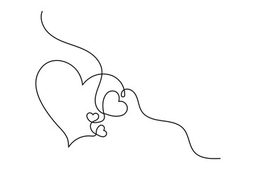 Valentine's Day heart and love continuous one line art drawing outline vector icon