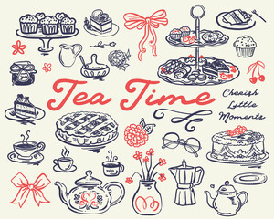 Tea Time Whimsical Hand Drawn Illustration Set