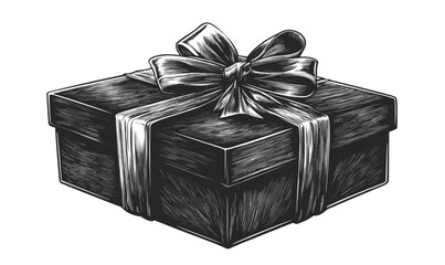 Gift box icon set with ribbon in monochrome, linear style vector.