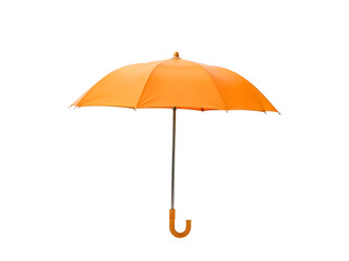 Large open orange umbrella with wooden handle, isolated on a white background. A symbol of rain protection and elegance. Generative AI