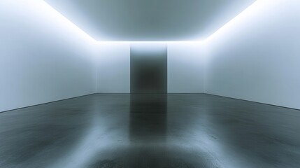 Obraz premium Minimalist Modern Art Gallery Interior with Subtle Lighting and Reflective Floor