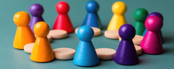 Colorful Wooden Game Pieces Arranged in a Circle Diversity Concept