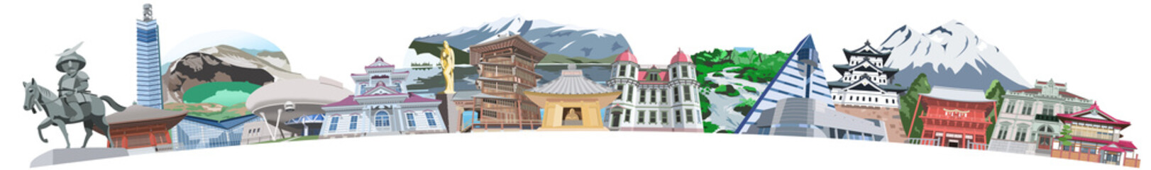 東北観光地イラストアイコン集合　アーチ形