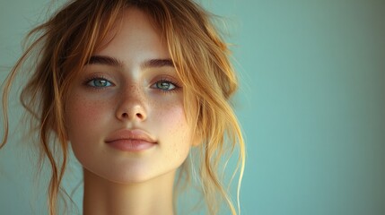 Naklejka premium Profile Portrait of a Young Woman with Natural Beauty in Soft Lighting