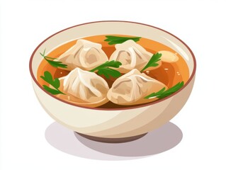 Chinese wonton soup with delicate wontons filled with seasoned meat, served in fragrant broth with fresh herbs, vegetables