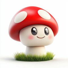 Cheerful mushroom with a red cap, big round eyes, and a friendly expression isolated on white background
