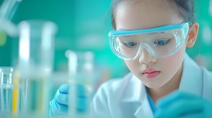 Young girl embarks on scientific journey in the laboratory discovering the wonders of science and experimentation
