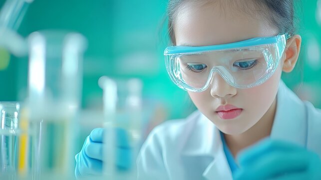 Young girl embarks on scientific journey in the laboratory discovering the wonders of science and experimentation