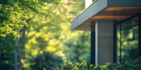 Modern Residence in Nature: A contemporary architectural marvel, seamlessly blends with nature, with a focus on clean lines, expansive glass, and natural light.