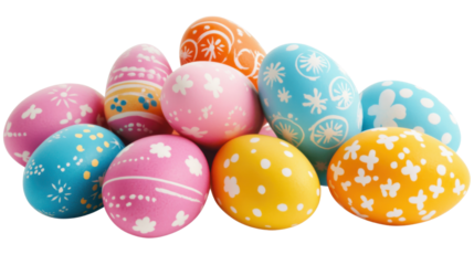 Pile of colorful easter eggs isolated on white background