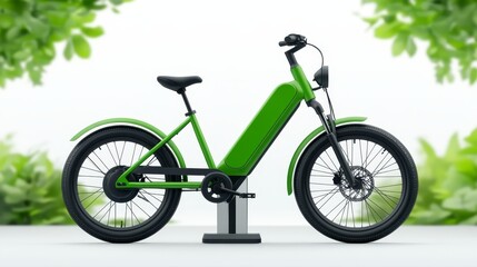 Fototapeta premium Stylish green electric bike with comfortable black seat perfect for modern urban commuting