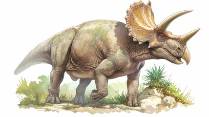 Prehistoric Triceratops Dinosaur Illustration Detailed Paleontological Artwork Cretaceous Period