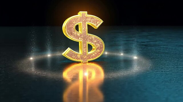 Glowing gold dollar sign with futuristic shine, illuminated gold dollar sign, digital glowing gold dollar sign on dark textured background.