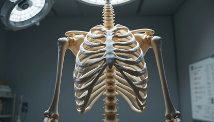 Examining Human Skeleton Model in Hospital Room Medical Educational Display