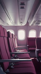 Fototapeta premium Airplane Cabin Interior: Seats, Windows, and Overhead Compartments