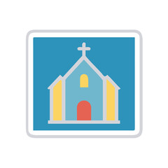 Colorful church icon with yellow and blue design