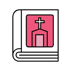 Obraz premium Religious book with church icon on cover