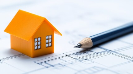 Architectural blueprint of house with pencil design and planning visualization