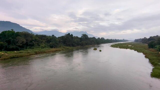 Scenic view of water flowing on Mahaweli River in Mahiyanganaya town, Badulla District, Uva Province of Sri Lanka