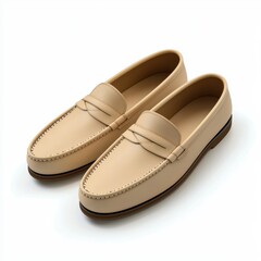 Stylish beige loafers, premium minimalist design, detailed 3D product mockup on a white background