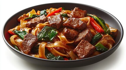 a delicious bowl of food, featuring noodles and juicy beef