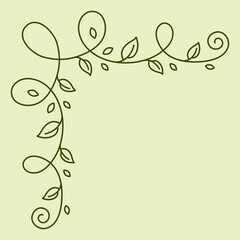 Floral curling corner. Decorative nature swirling frame with leaves.