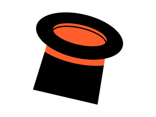 Hand drawn cute cartoon illustration of magic hat. Flat vector wizard classic cap sticker doodle. Vintage black cylinder. Performance trick concept icon. Deception or surprise. Isolated.