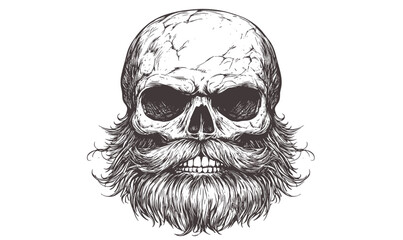 Fototapeta premium Detailed skull with beard design, flat icons set, vector.