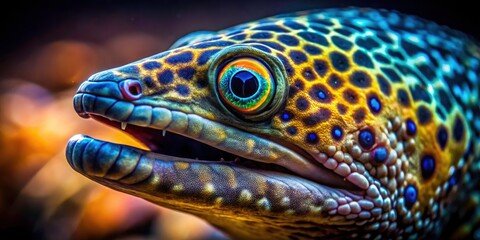 Obraz premium Macro Eel Photography: Close Up Images of Water Snake, Aquatic Life, Underwater World, Eel Texture, Detailed Eel Skin