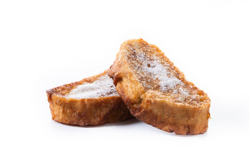 Traditional Spanish torrijas for Holy Week isolated on white background