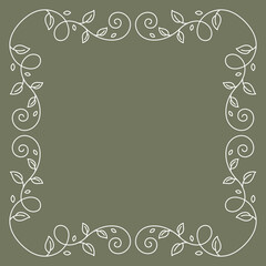Floral curling frame. Decorative nature swirling background with leaves.