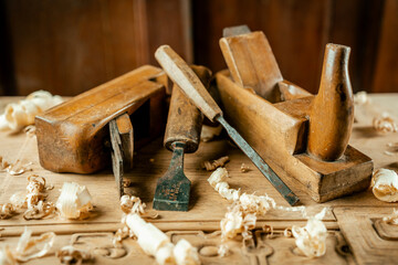 Rusty Old Tools on Wood Hand plane and chisel.