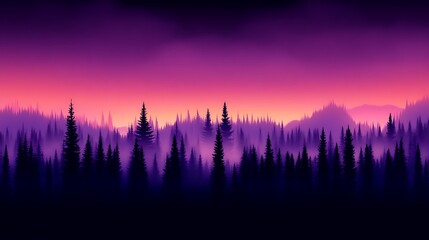 Silhouetted Pine Forest at Sunset Dramatic Hues