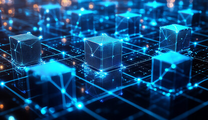 Obraz premium Abstract network of glowing cubes. Possible use Technology background
