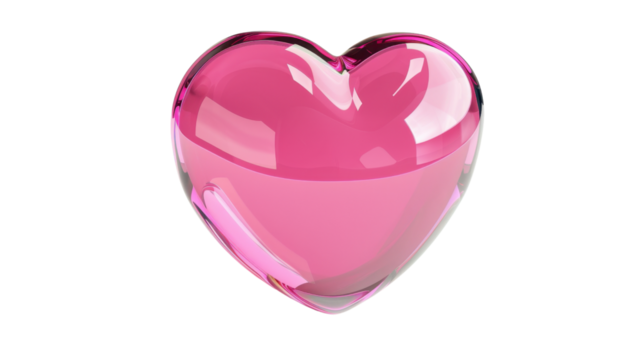 Pink glassy heart showing love and romance on transparent background