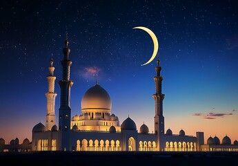 Majestic Mosque Illuminated at Twilight

