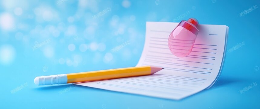 3D Render of Cartoonish Medical Clipboard and Pencil, Health Form, Medical Report, Patient Data Sheet, Playful Medical Illustration