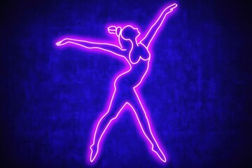 Fototapeta premium Elegant Neon Silhouette of a Dancer in a Blue and Pink Glow