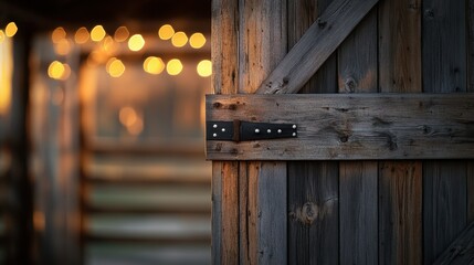 Warm atmosphere of rustic elegance barn door and lanternlike bokeh in countryside photography