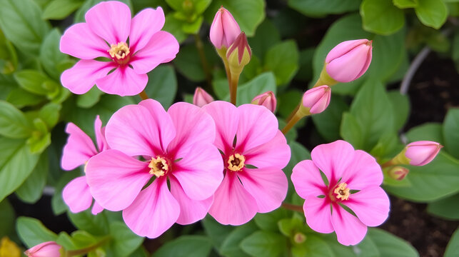 Set of pink calanchoe flowers and buds